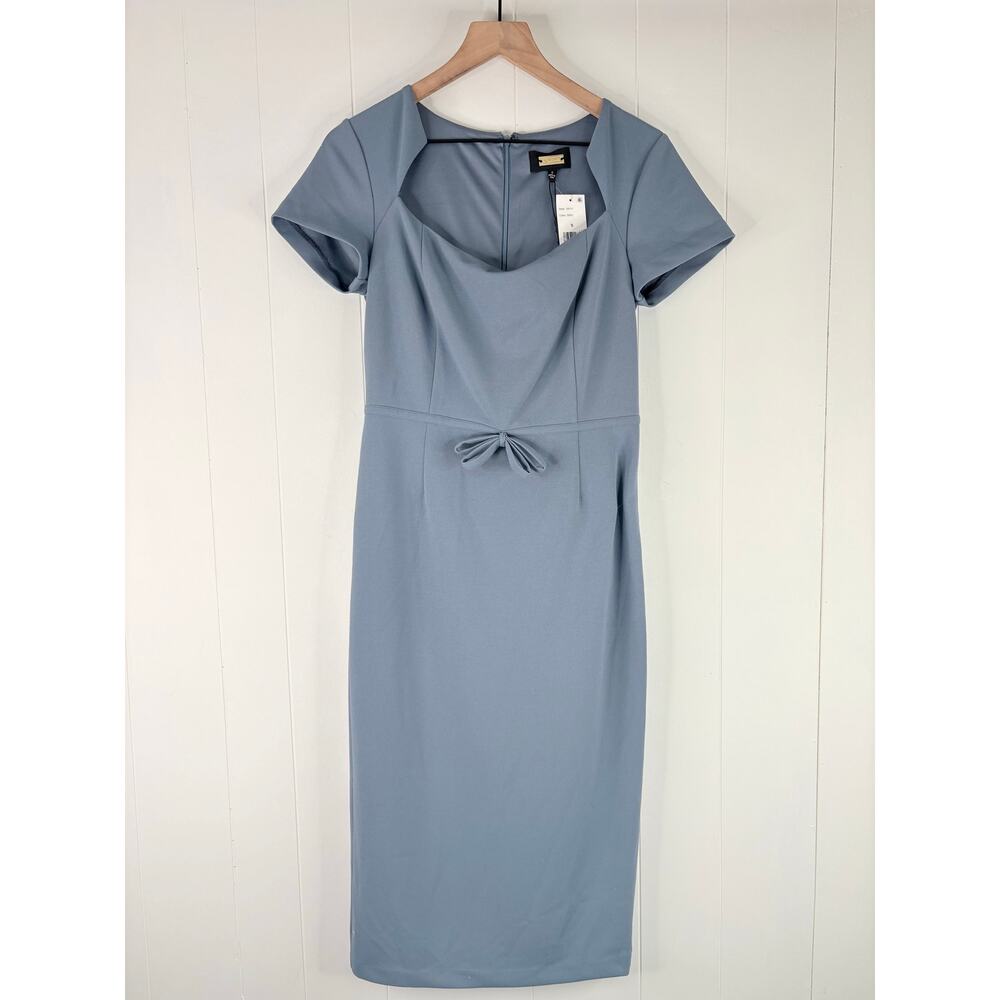 NWT Alexia Admor Alma Portrait Scoop Neck Sheath Dress Small Gray Blue